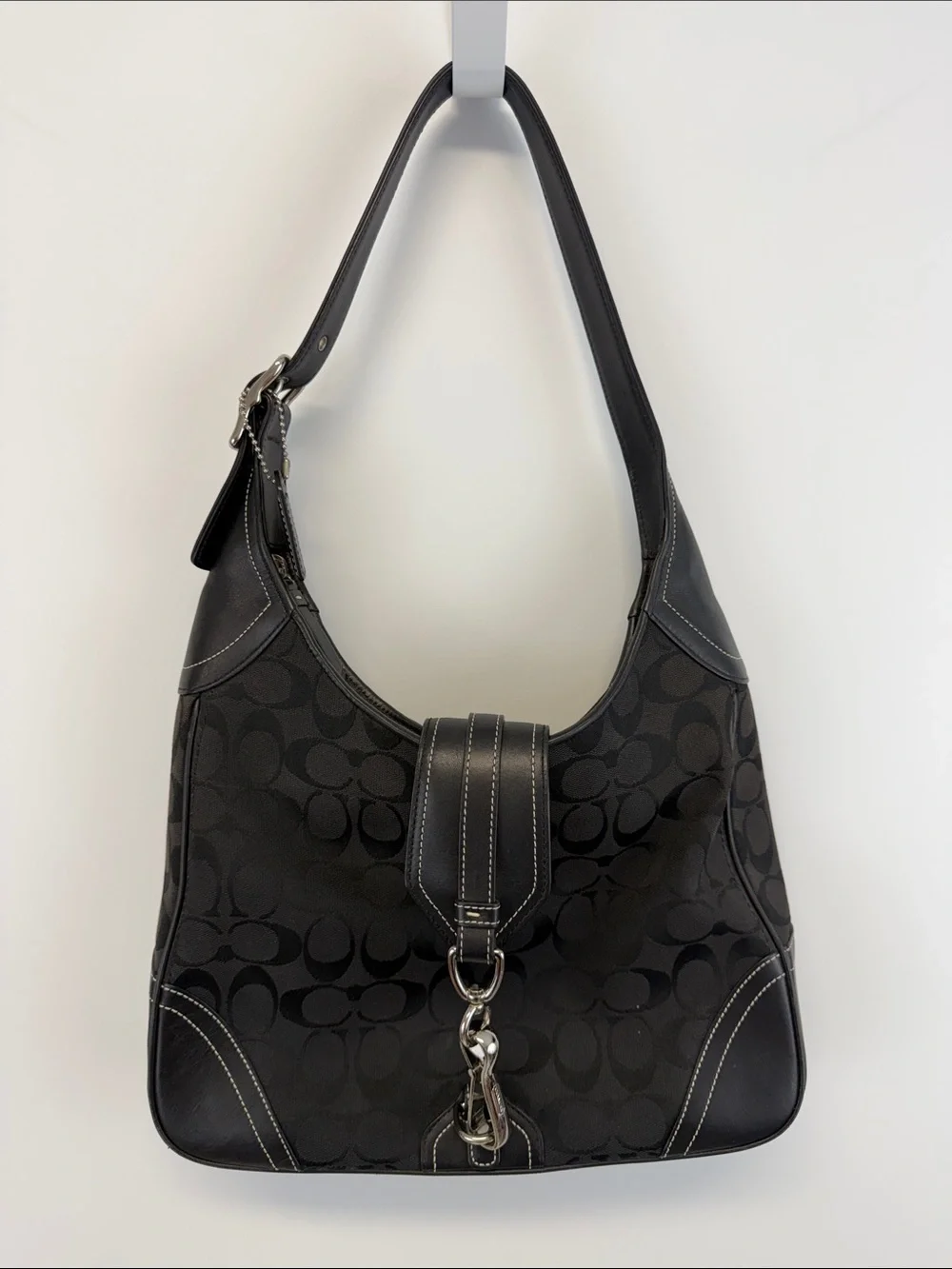 Vintage Coach Hamptons Clip Hobo Black Signature C Monogram Shoulder Bag Y2K